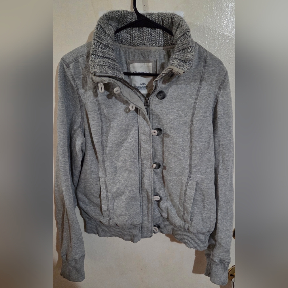 Aeropostale Y2K Vintage Zip Up Light Gray Sweater Jacket Size XL